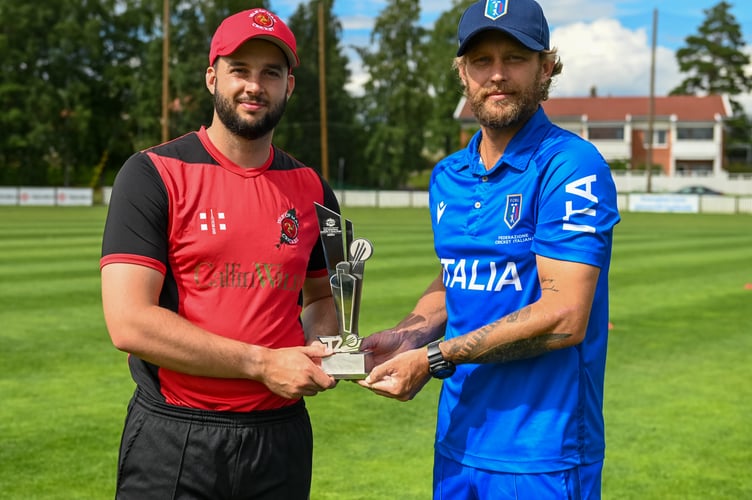 Isle of Man skipper Matty Ansell with Italian counterpart, experienced English county player, Gareth Berg