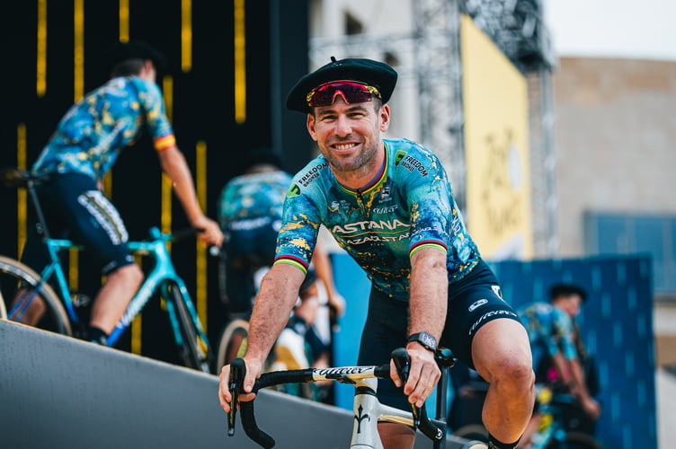 Picture by Alex Whitehead/SWpix.com - 29/06/2023 - Cycling - 2023 Tour de France - Grand Depart: Team Presentation - Guggenheim Museum, Bilbao, Basque Country - Mark Cavendish of Astana Qazaqstan Team