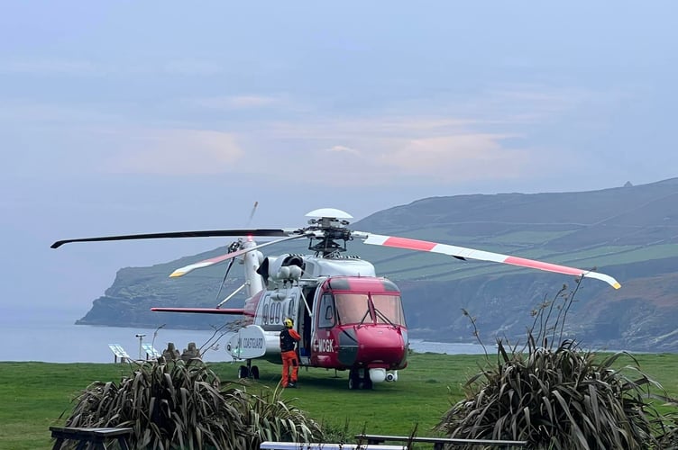 The coastguard helicopter lands at Clifton Road in Port St Mary