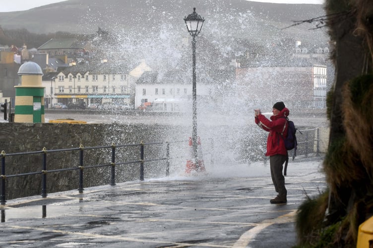 Breaking waves in Peel during Storm Arwen - 