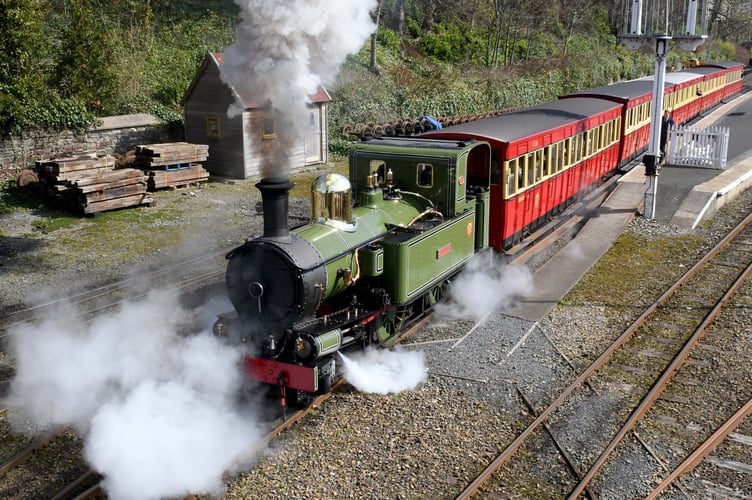 Isle of Man Steam Railway train No11 Maitland departs Douglas station