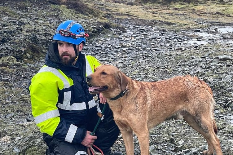 Rum the dog with rescuers from Port Erin Coastguard