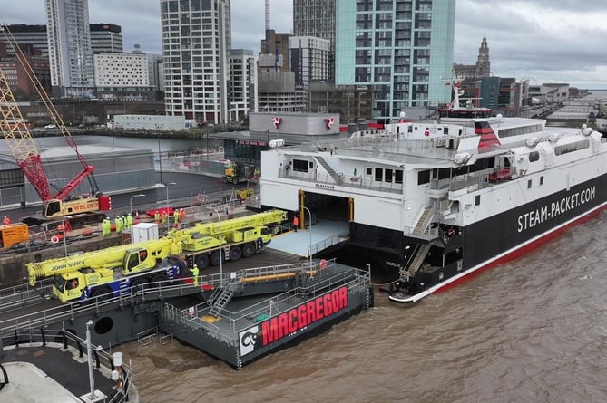 Manannan's berthing took place on Wednesday as part of the commissioning trial at the new ferry terminal