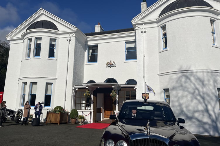 The Royal car outside Government House, Onchan