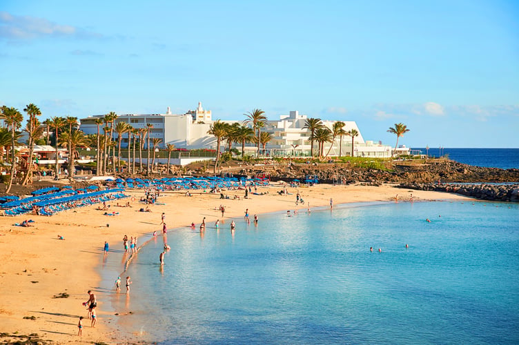 Panoramic view of Playa Blanca in Lanzarote Island, Canaries, Spain