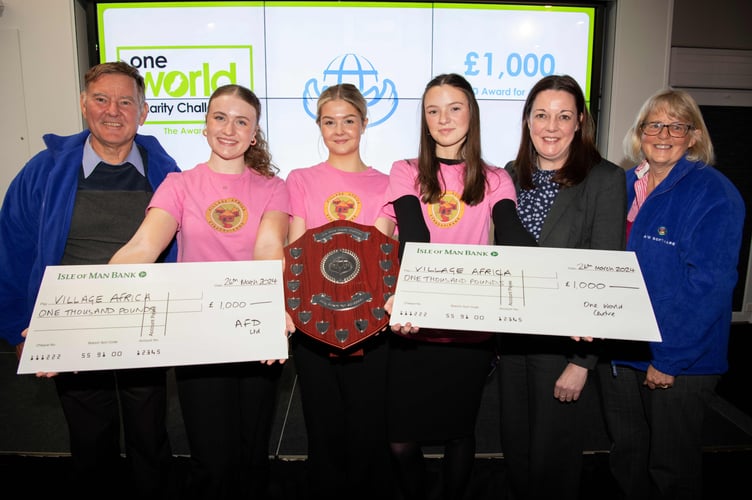 The team from Castle Rushen High School took second place but also won the AFD Award for Advocacy. Pictured from left to right are: David Dorricott (AFD), Dora Giummri, Lucy Sloane, Amelie Hutchinson, CRHS link teacher Emma Metcalfe and Alison Dorricott (AFD)