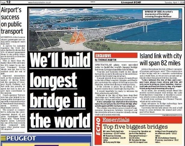 The bridge, which is an anagram of April fool, was invented by the Liverpool Echo for an April Fool’s day story in 2008.