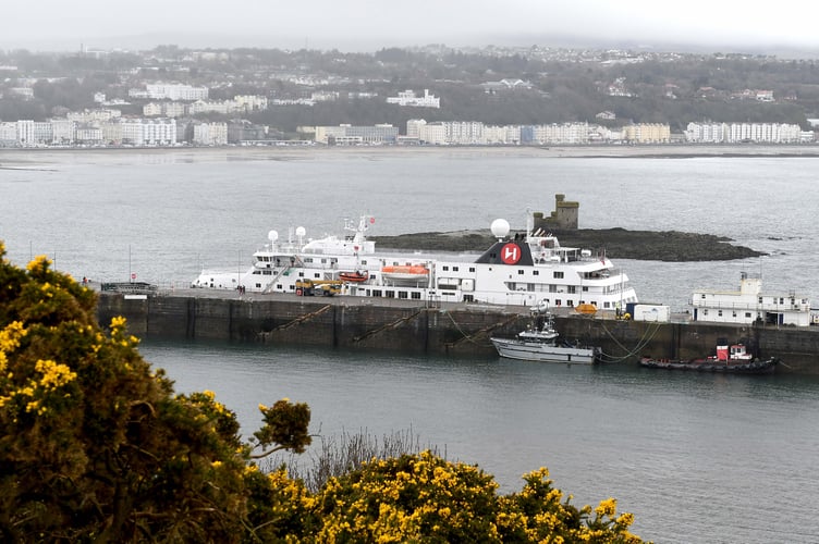 The Hutrigruten cruise ship Spitzbergen docked in Douglas Harbour