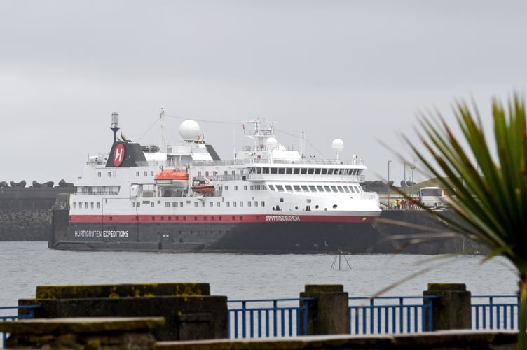 The Hutrigruten cruise ship Spitzbergen docked in Douglas Harbour