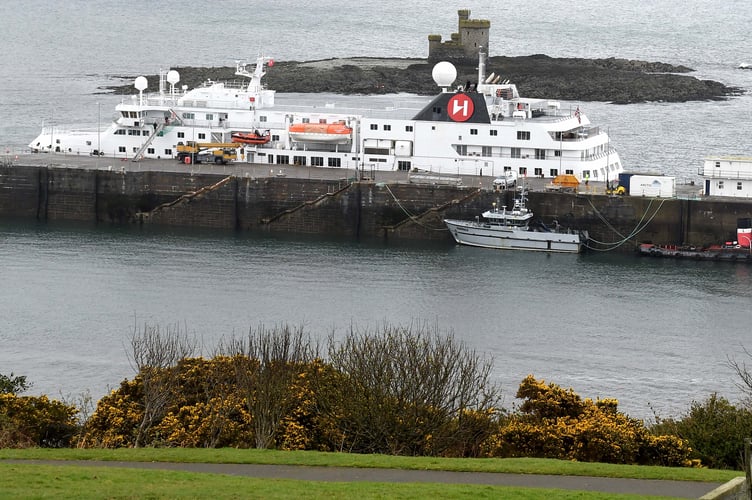 The Hutrigruten cruise ship Spitzbergen docked in Douglas Harbour