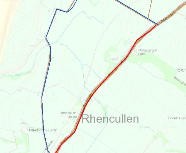 The map shows the area in red that will be closed between each of the junctions of the Orrisdale Loop Road