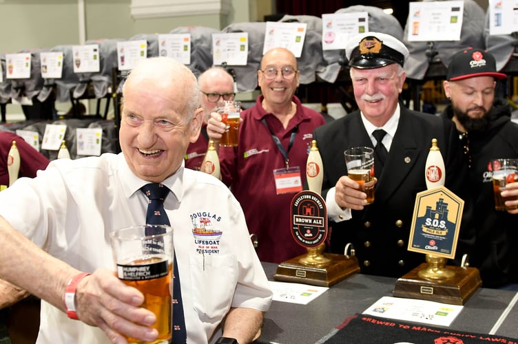 The official opening of the 2024 CAMRA Isle of Man Beer and Cider Festival in the Villa Marina Royal Hall - the festival was opened by Captain Stephen Carter, supported by members of Douglas RNLI lifeboat station