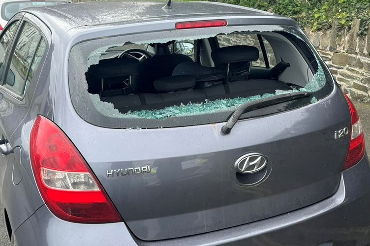 Damage to a car on Upper Dukes Road, Douglas