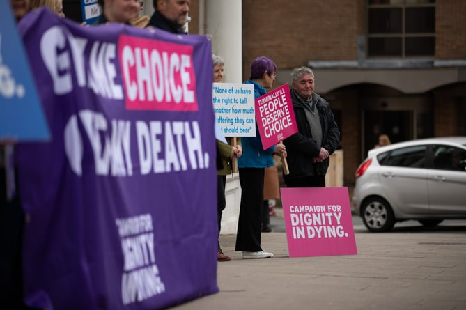 Dignity in Dying campaigners outside Tynwald