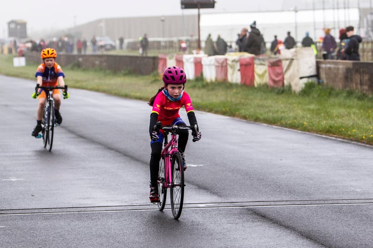 RL360 rider Beatrice Brook crosses the finish line to win stage two in the girls youth E class and seal the overall honours in the process (Photo: Gary Jones)