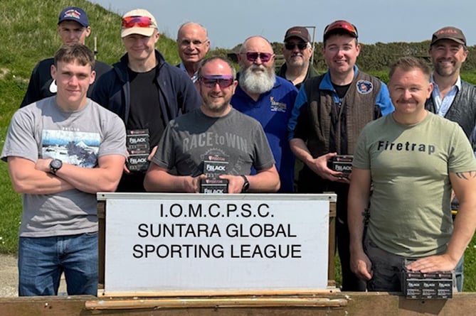 Competitors in the third round of the Suntera Global Sporting League at Isle of Man Clay Pigeon Shooting Club's Meary Veg range on Sunday