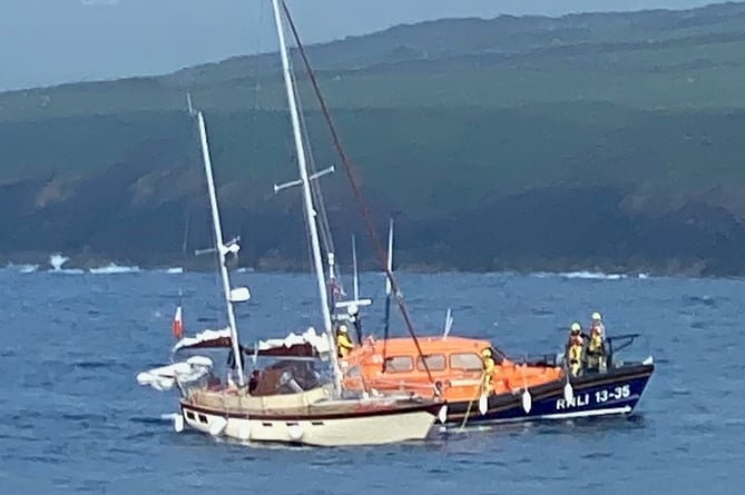 Peel lifeboat crew aiding a yacht with engine problems on Saturday afternoon