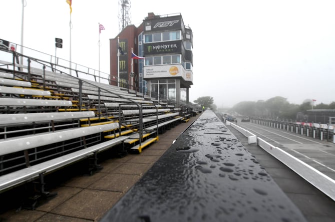 Rain at the Isle of Man TT Grandstand earlier this year