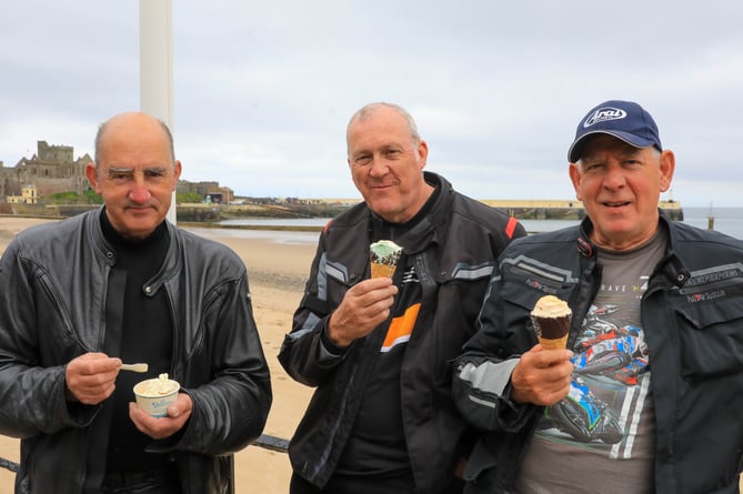 (left-right) Gordon from North East Scotland, Garry, from County Durham and Martin from Reading at Peel TT Day