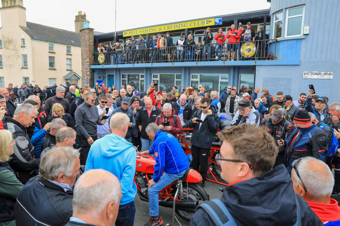 Visitors admire the classic bikes at Peel TT Day
