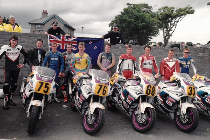 The line-up of 10 riders after the successful Maudes Trophy attempt, with all 10 completing the race and lapping in excess of 100mph. (L-r) Anthony Young, Doug Bell, Paul Williams, Hugh Reynolds, Nathan Spargo, Blair Degerholm, Russel Josiah, Russel Josiah, Chris Haldane, Robert Holden and Jason McEwen (All photos: John Watterson)