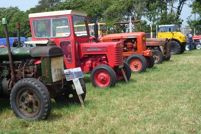Tractors lined up at the Southern Vintage Engine and Tractor Club from 2023