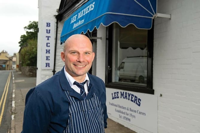 Lee Mayers outside his butchers shop in Kirk Michael