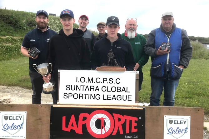 The prizewinners in the fourth round of Isle of Man Clay Pigeon Shooting Club’s Suntera Global Sporting League 