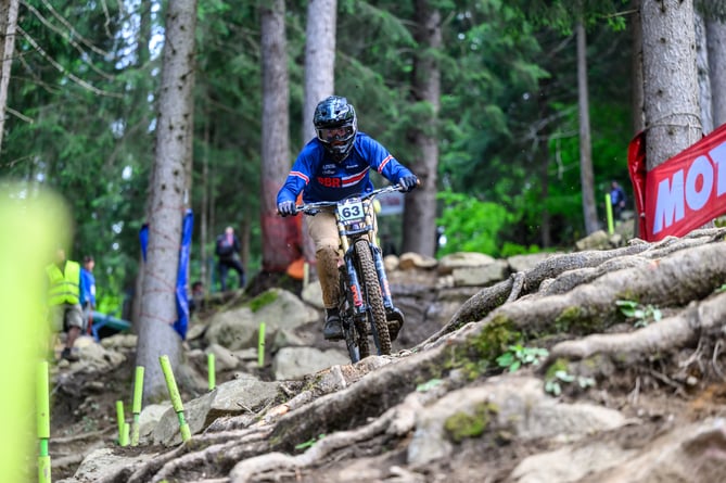 Isaac Batty in action for Great Britain during the fourth round of the Downhill World Cup at Val di Sole in Italy last weekend (Photo: Man Down Media)