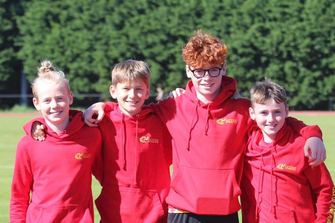 The under-13 boys 4x100 relay of (left to right) Cam Eyres, Pierre Goosen, Taylor Kneen and Seamus Hall matched their current island record of 55.2 seconds last weekend