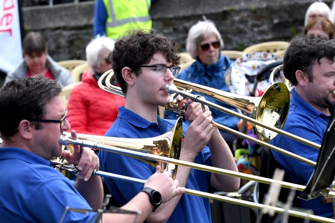 Trombone players with Onchan Silver Band playing at the 2024 Port Erin Brass Band Festival