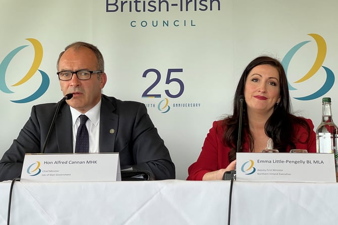 Chief Minister Alfred Cannan and Northern Ireland Executive Deputy First Minister Emma Little-Pengelly at the BIC summit press conference