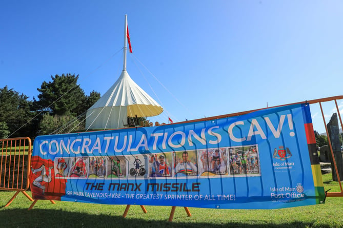 Sign at Tynwald Day to congratulate greatest sprinter of all time Sir Mark Cavendish KBE. Photo by Callum Staley (CJS Photography)