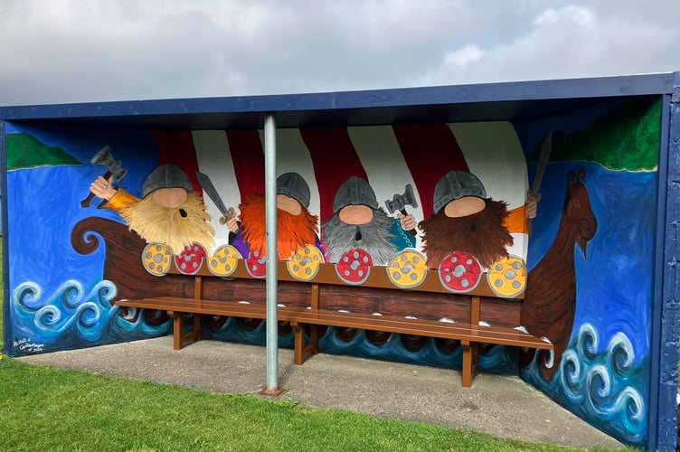 The Viking longboat mural in Mooragh Park