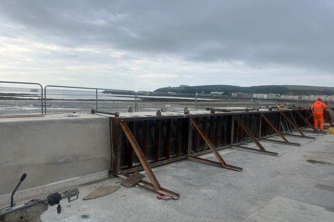 Work is ongoing on the Douglas Promenade sea wall opposite the Empress Hotel 