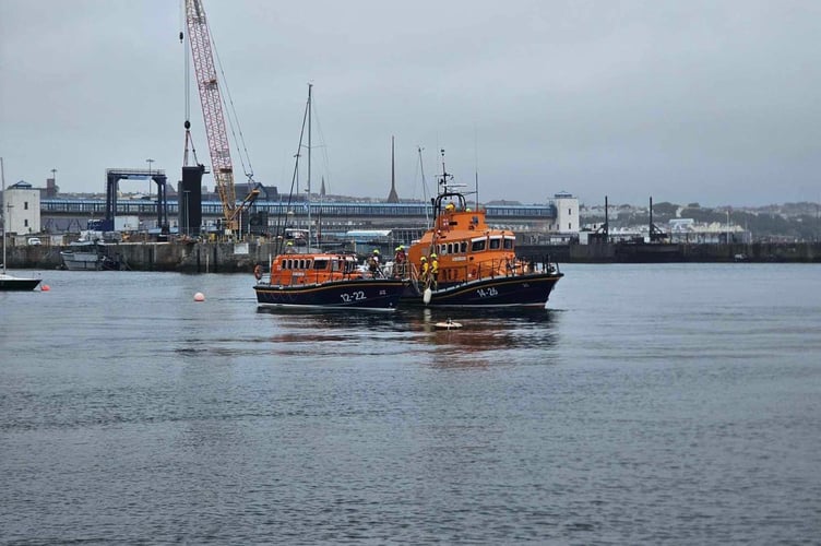 Once in the harbour and in calmer waters Douglas RNLI Crew took over for Port St Mary, doing an along-side tow and escorted the casualty up into the marina. 