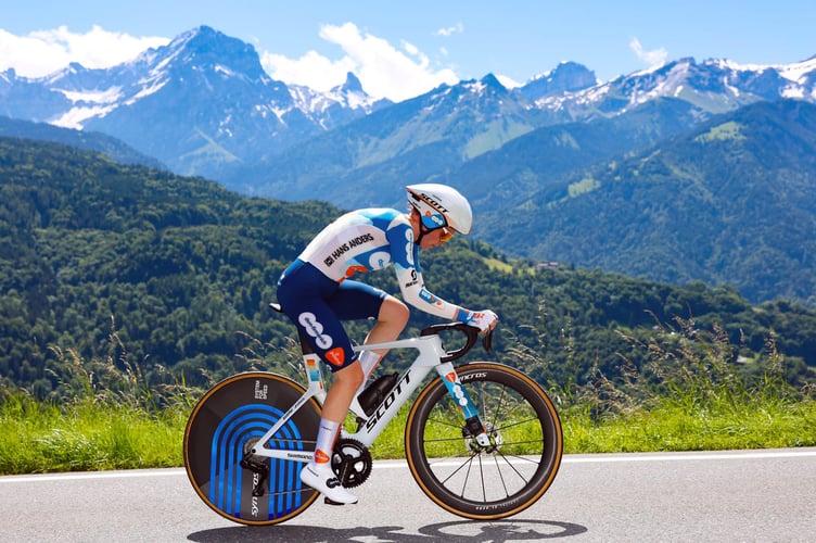 Becky Storrie, seen here in action for Team dsm-firmenich PostNL in Switzerland recently, will make her Tour de France Femmes debut next week (Photo: Cor Vos)