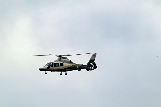 A Great North Air Ambulance in the sky near to QEII High School this afternoon