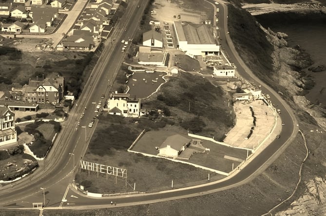 An aerial view of White City on Onchan Head