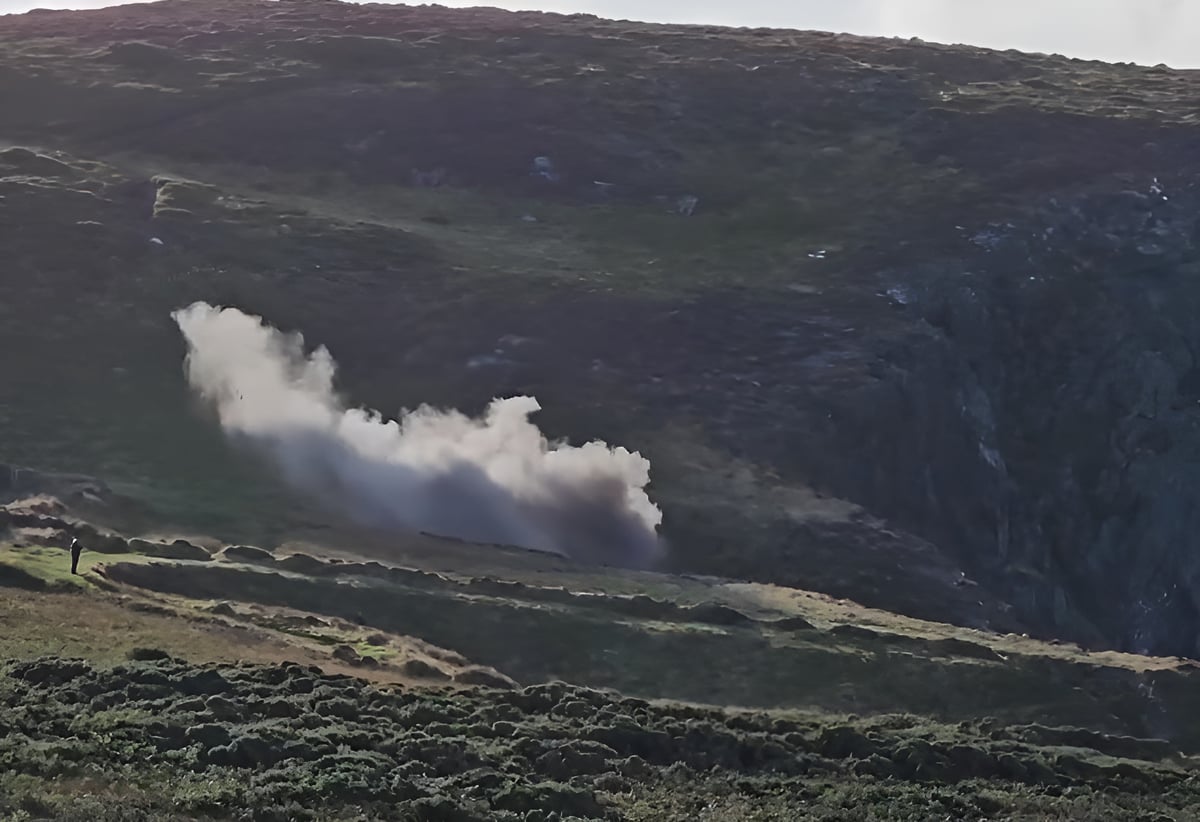 Dramatic moment seven mortars are blown up in controlled explosion near beauty spot