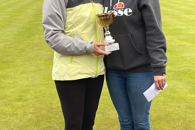 Dave McTaggart Memorial Trophy winners Rebecca Teare (right) and Louise Tebay with the silverware (Photo: Clare Cooper)