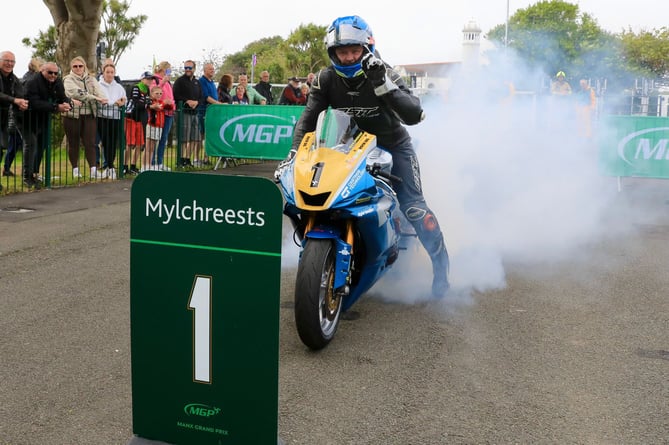 Daniel Ingham after winning the Manx Grand Prix