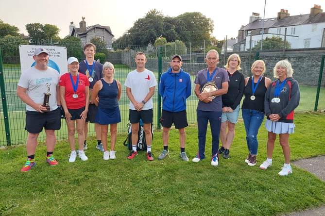 Some of the prize winners in the 2024 Isle of Man Veterans Closed Tennis Championships