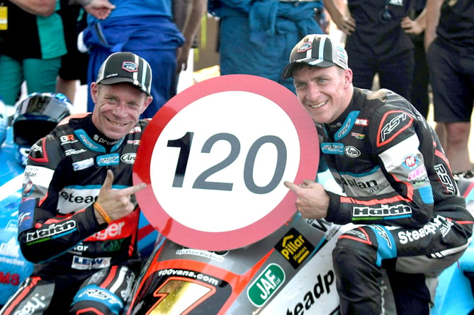 Ben and Tom Birchall who completed the first ever 120mph average sidecar lap in 2023