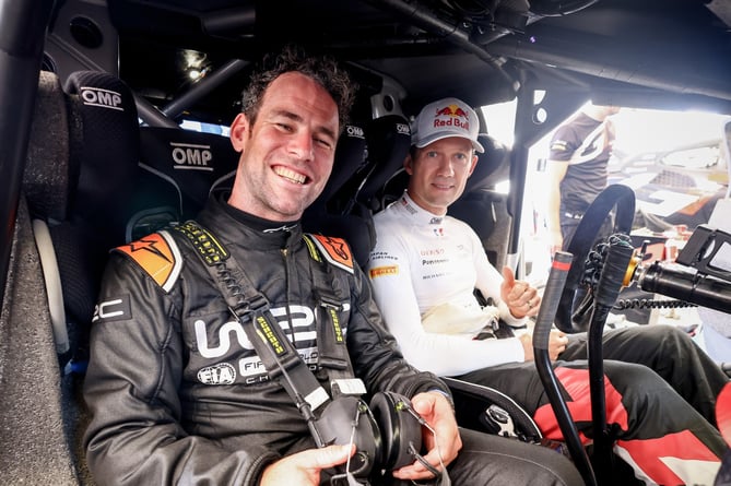 Sir Mark Cavendish and eight-time world rally champion Sebastien Ogier (Photo: WRC.com)