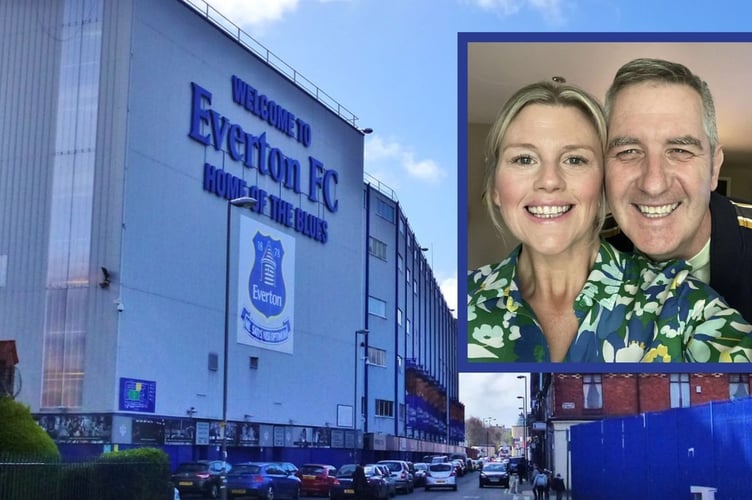  Liz Hignett and her late husband Darren. In Liz's memorial walk she traveled through key locations of Liverpool, including Daz's second love after his family, the home of Everton Football Club - Goodison Park.