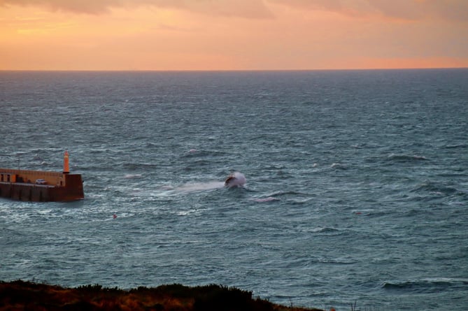 Peel's Frank and Brenda Winter lifeboat braving the rough seas for training on Wednesday evening