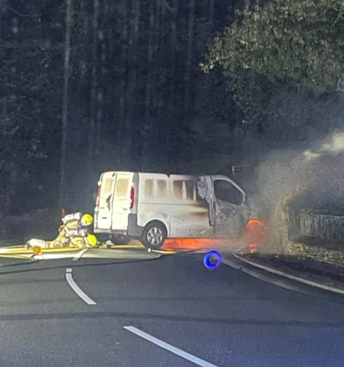 Emergency services respond to van fire in Dhoon