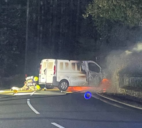 The van on fire in Dhoon