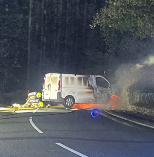 The van on fire in Dhoon